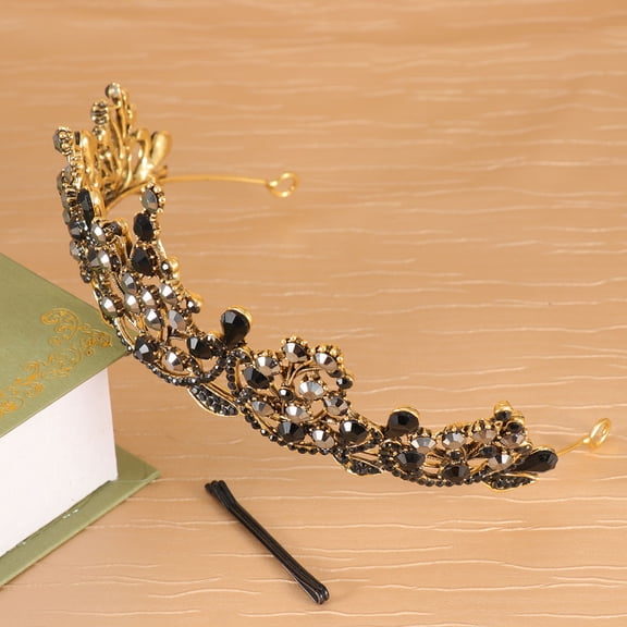 UPKOCH 1Pc Baroque Crystal Crown Black Rhinestone Wedding Hair Accessory for Decoration