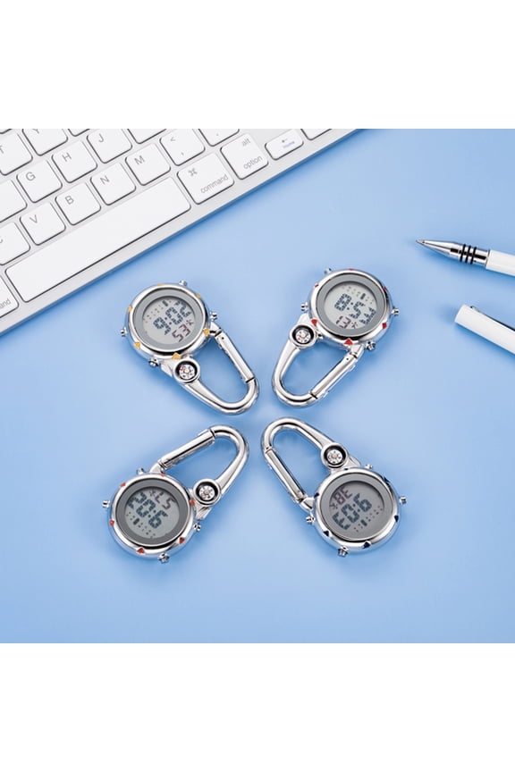 1Set Clip On Carabiner Watch Red Stainless Steel For Outdoor Activities