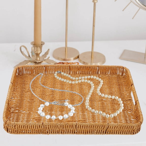 UPKOCH 1Set Imitation Rattan Tray for Bathroom Decorative Use and Organizing Chocolate Plastic 39.7x29.8x1.7in