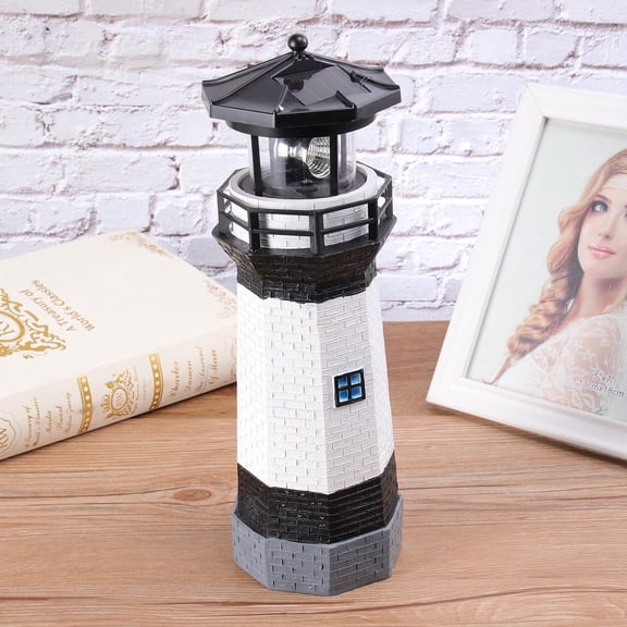 UPKOCH 1Set Solar Stake Light Rotary Lighthouse Plastic Night Light for Decorative Lamp Black