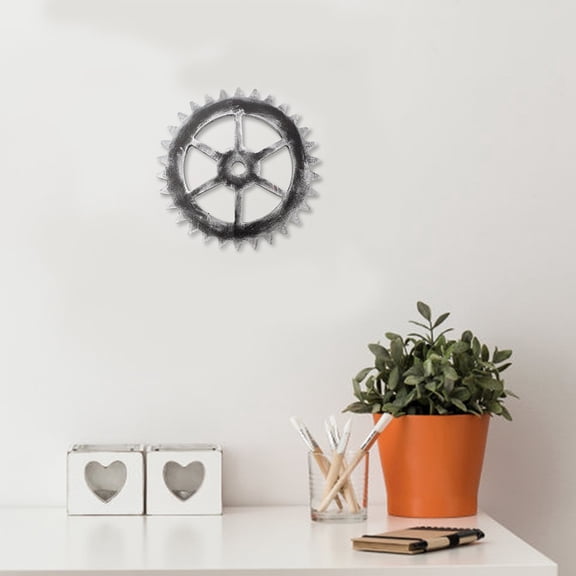 UPKOCH 2Pcs Gear Ornament Handmade Metal Gears For Wall Decor Black Density Board Hexagon