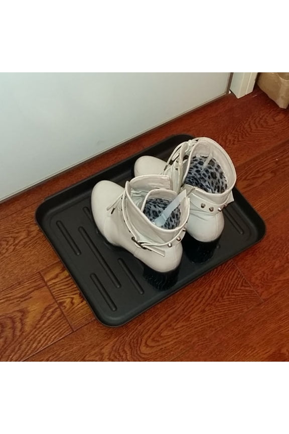 2Pcs Indoor Boot Mat for Entryway with Water Containment Plastic Black