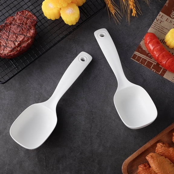 UPKOCH 2Pcs Long Handle Serving Spoon White PP Large Asian Spoon for Cooking Adults