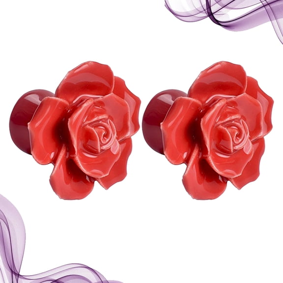 UPKOCH 2Pcs Rose Flower Handles Ceramic Pull Handle Red for Kitchen Renovation