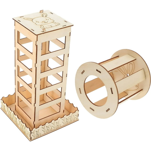 UPKOCH 2Pcs Round Wood Bunny Hay Holder for Rabbits with Hay Storage 10X10X9In