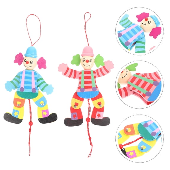 UPKOCH 2Pcs Toy Clown Marionette String Flexibility Exercise Multi-colored Wood