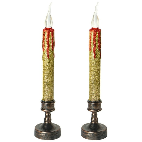UPKOCH 2Set Holiday Window Candles with Decorative Lighting in Golden Plastic Shape