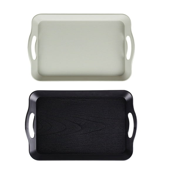 UPKOCH 2pcs Rectangular Non Slip Serving Tray Cake Bread Tray With Handle For Kitchen Restaurant Use Black White