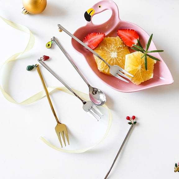 UPKOCH 4PCS Fruit Hanging Decor Forks For Restaurant Use With Golden Stainless Steel Craft