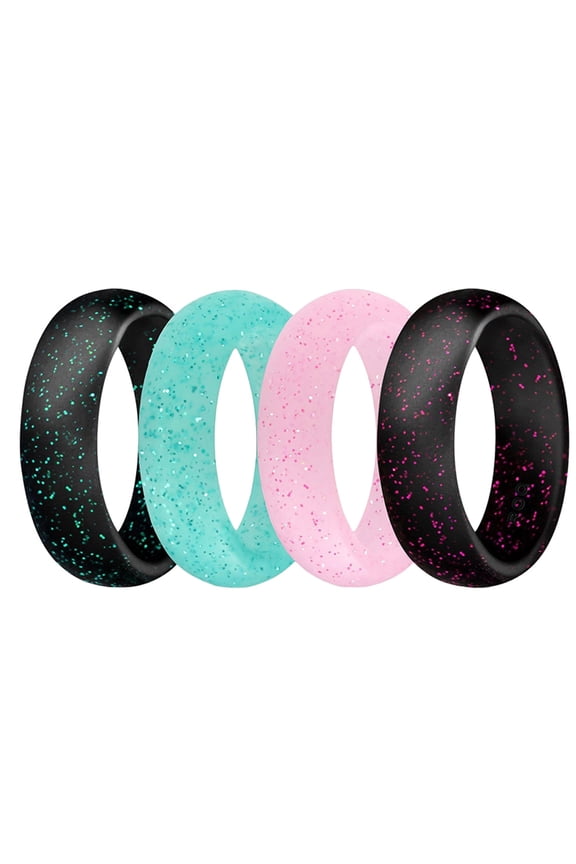4Pcs Woman's Finger Rings Silicone Glitter Assorted Color Flexible Safe for Sensitive Skin