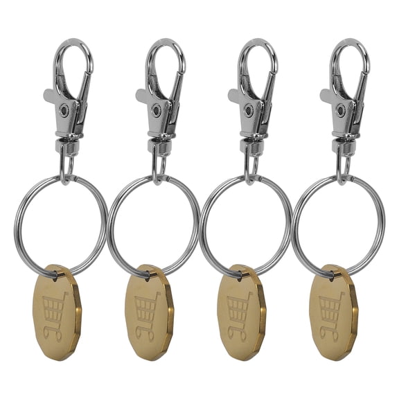 UPKOCH 4pcs Shopping Cart Coin Keychain Pendants in Stainless Steel Golden for Keychain Use