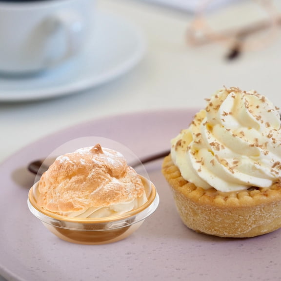 UPKOCH 50Pcs Round Mini Cake Boxes Golden Transparent PET for Storage Use Ideal for Parties and Events