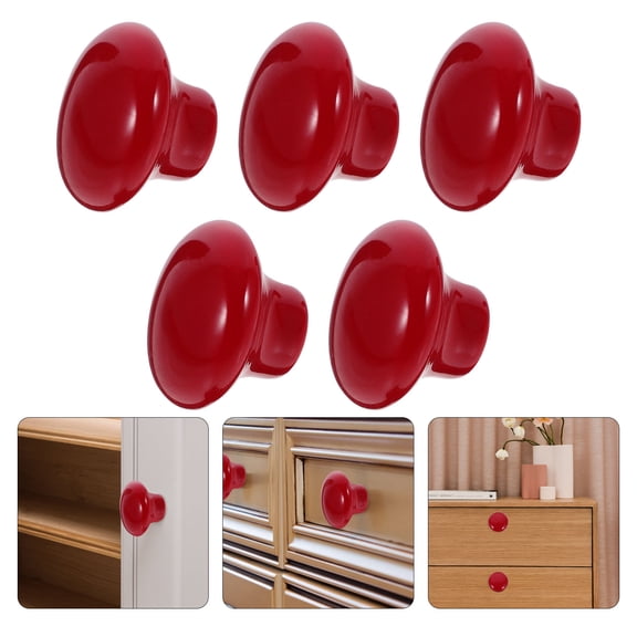 UPKOCH 5Pcs Red Ceramic Small Cabinet Knobs for Drawer and Cabinet Pull Handle Simple Style
