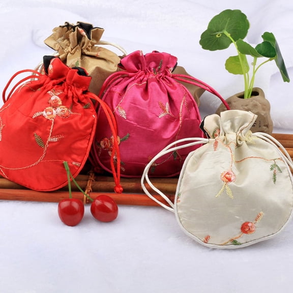 UPKOCH 6 Pcs Vintage Embroidery Jewelry Pouches for Storage Assorted Color Travel Use Drawstring Bags