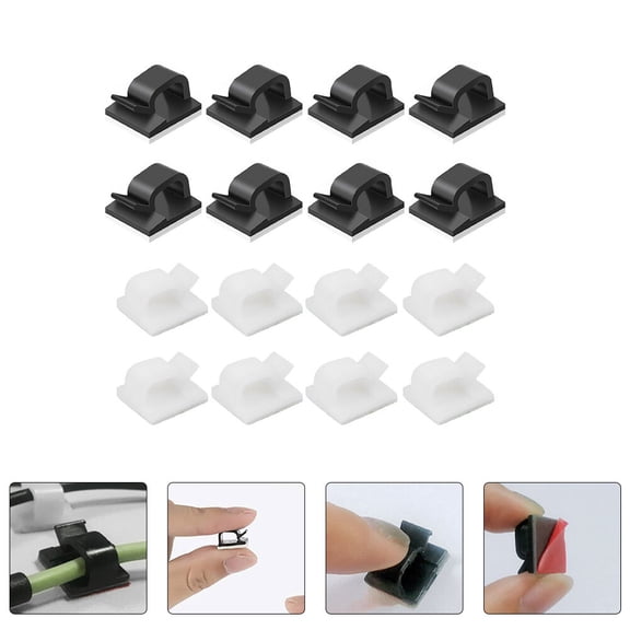 UPKOCH 60Pcs White Plastic Self Adhesive Cable Clips for Cord Organization in Home Office Car