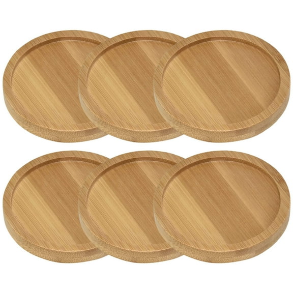 UPKOCH 6Pack Bamboo Trays Succulent Flower Plate Decoration Light Yellow Round for Houseplants