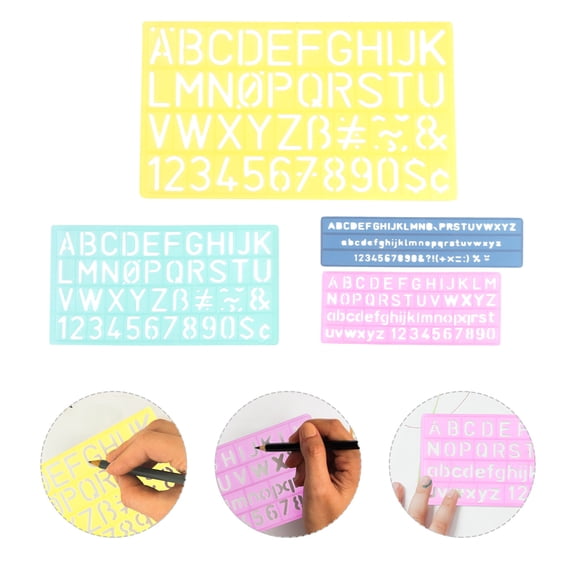 UPKOCH Assorted Color Plastic Letter Drawing Template for Writing Crafts, Sturdy and Waterproof, 4 Sets