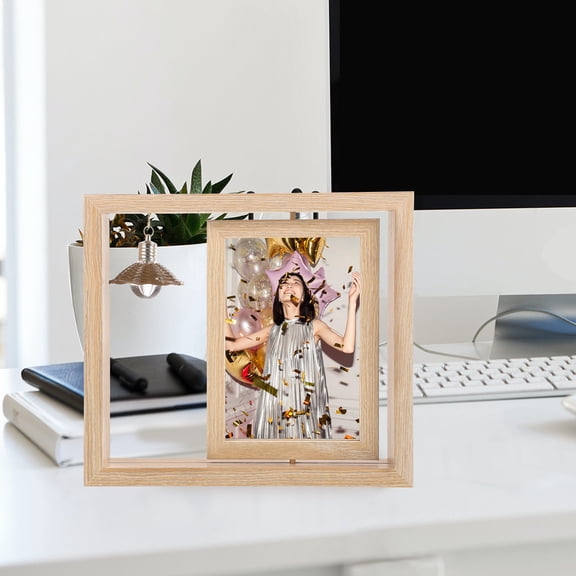 UPKOCH Beige Rotatable Photo Frame for Home Decor with Holds Photos Feature 1Set