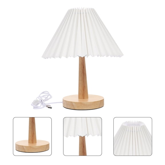UPKOCH Beige USB Bedside Night Lamp Retro Style Pleated Design Compact Size for Home Decor