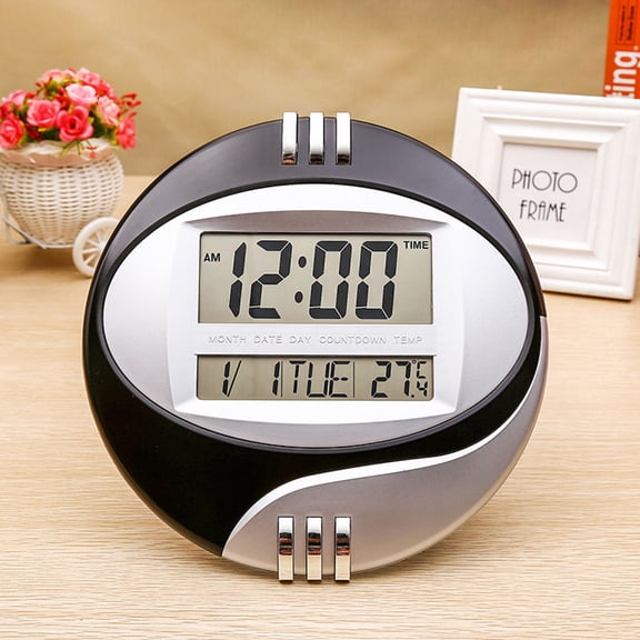 UPKOCH Black Digital Wall Clock with Extra Large LED Display Alarm Function for Home Use 9.5 x 3.5 inches