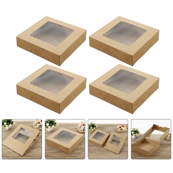 UPKOCH 5Pcs Dessert Packaging Box Brown Paper Cake Case with Clear Window for Storage