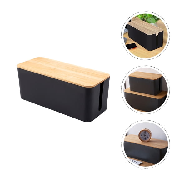 UPKOCH Cable Line Manager Plastic and Wood Container for Desk Cable Storage