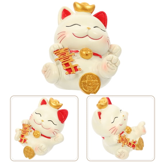 UPKOCH Lightweight Beige Resin Fortune Cat Figurine Symbolizing Wealth Decoration