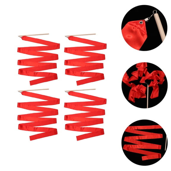 UPKOCH Dancing Ribbons Streamers Performance Dancing Ribbons Red Wood 4Pcs