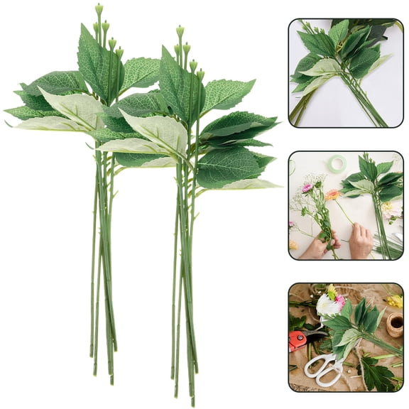 UPKOCH Diy Floral Stem and Leaves Crafts Bouquet for Package Adornments 10 Sets Green Plastic 38.00X2.00X0.50in