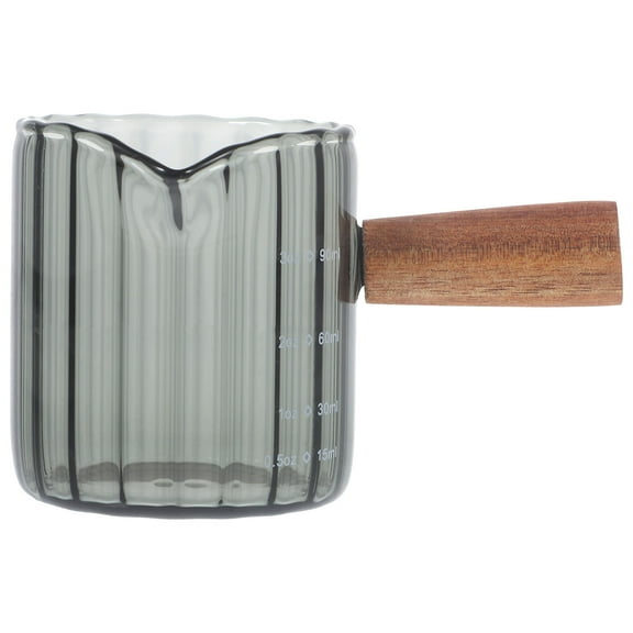 UPKOCH Wood Handle Glass Pitcher for Espresso Coffee Milk Measuring and Serving