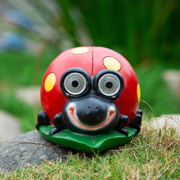 UPKOCH Garden Ladybugs Solar Garden Statue Red Resin Outdoor Lawn Decor Solar Powered 1Pack