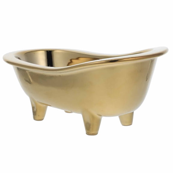 UPKOCH Golden Ceramic Soap Dish Holder in Bathtub Shape for Home with Self Draining Rack 4 Inch