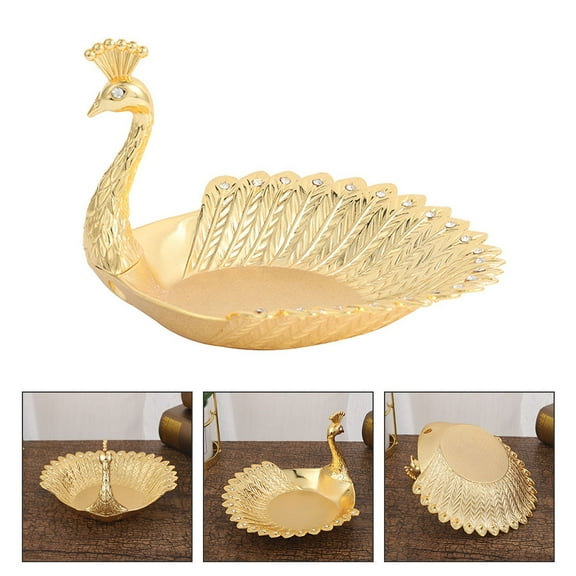 UPKOCH Peacocks Snack Dish Golden Zinc Alloy Plate for Dried Fruits and Home Use