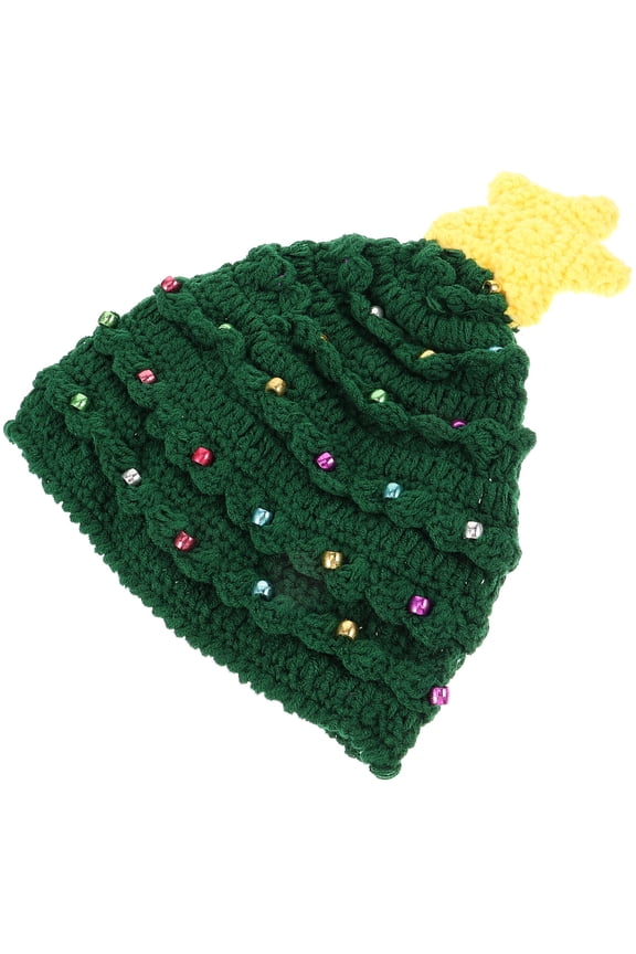 Christmas Knitted Hat Adorable Christmas Tree Shaped with Star Crochet Hat for Children Kids (Green)