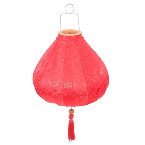 UPKOCH New Year Craft 1Set Red Round Fabric Metal Lantern for Spring Festivals