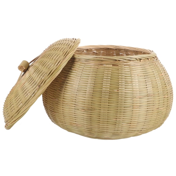 UPKOCH Onion Garlic Storage Basket Light Brown Bamboo With Lid For Daily Life 1Pack