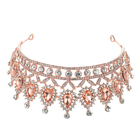UPKOCH Rose Gold Rhinestone Tiara for Women Durable Alloy Crown Ideal for Weddings Parties and Photos