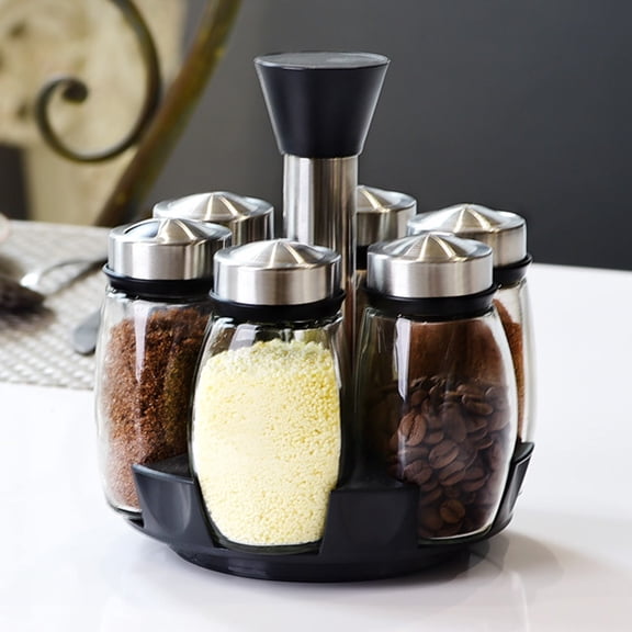 UPKOCH Rotary Spice Jar Seasoning Containers Made of Glass for Kitchen Storage Assorted Color 4Piece Set