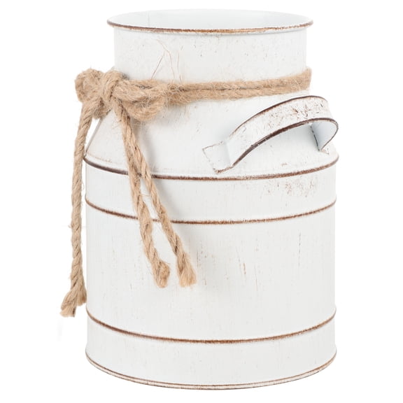 UPKOCH Rustic White Galvanized Iron Flower Bucket with Handle Decorative Plant Container for Home