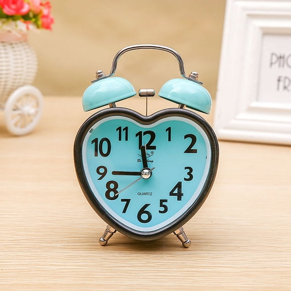 UPKOCH Skyblue Metal Alarm Clock with Ring Bell and Night Light for Home Use Creative Design 4.5 x 4.5 x 2.5 Inches