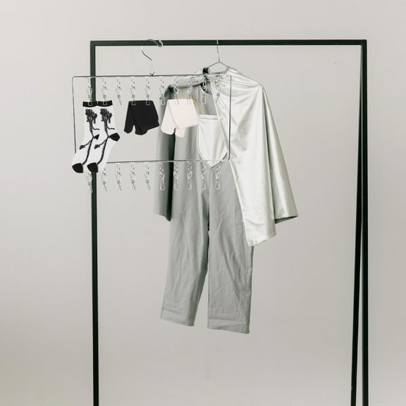 UPKOCH Sock Hangers With Clips For Drying Silver Stainless Steel 1 Set
