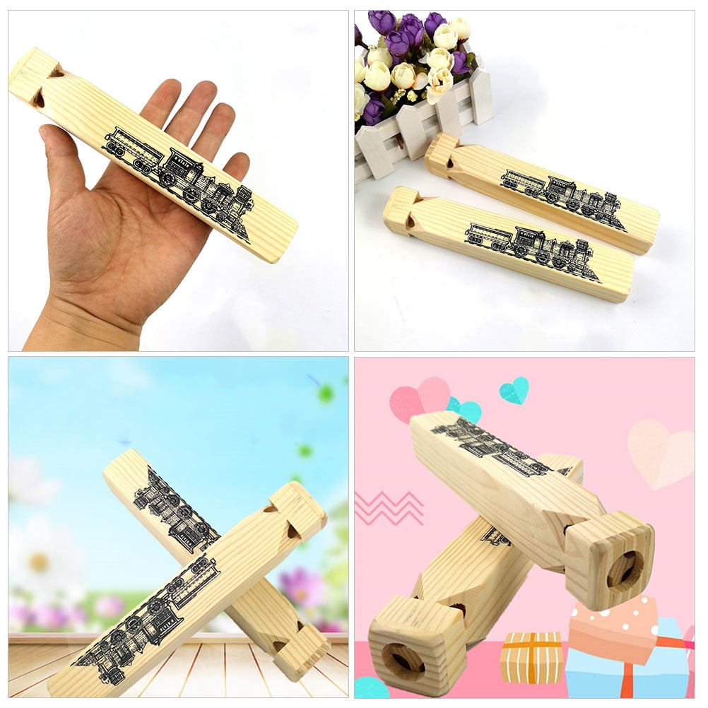 UPKOCH Wooden Train Whistle for Kids Fun Noisemaker with Real Timber and Train Pattern Beige