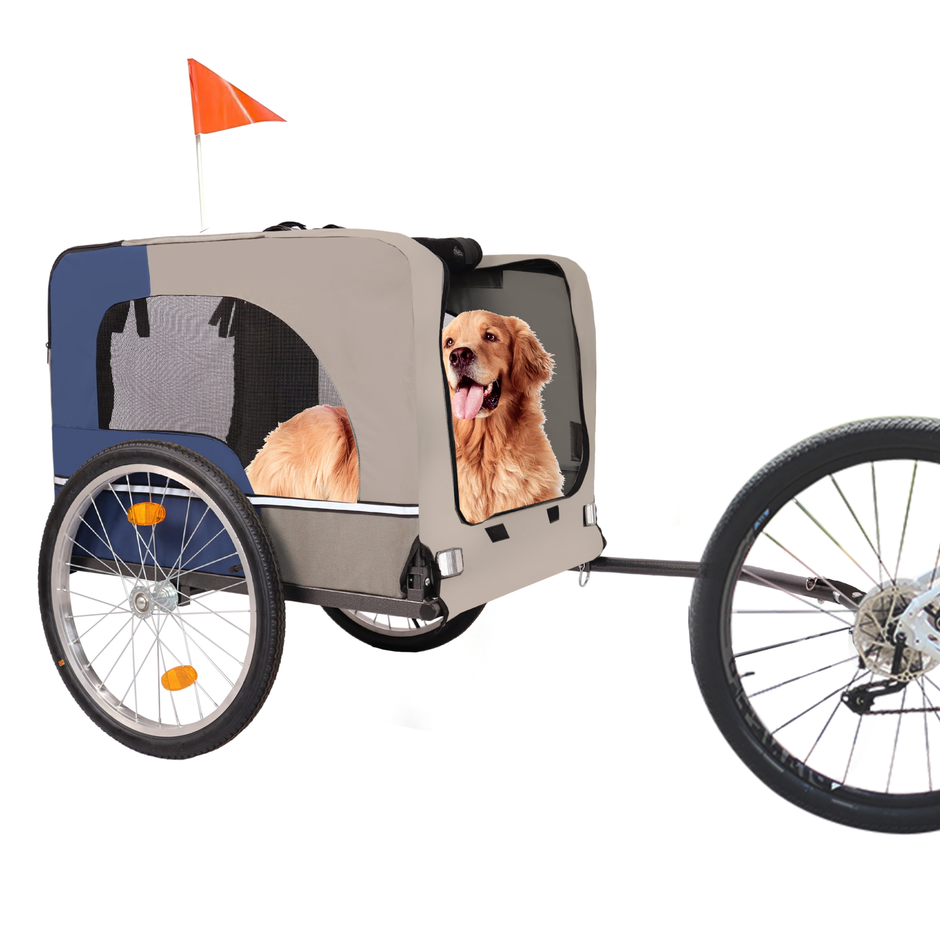 UPLLX Dog Bike Trailer, Foldable Pet Bicycle Cart w/ Quick Release Wheels & Safety Leash, Blue+Grey