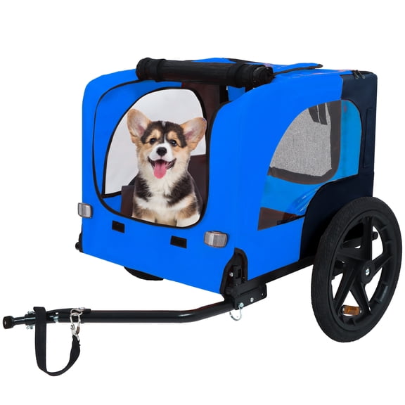 UPLLX Dog Bike Trailer, Foldable Pet Bicycle Cart w/ Quick Release Wheels & Safety Leash, Blue