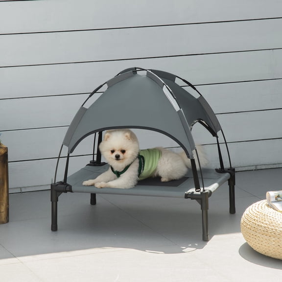 UPLLX Elevated Dog Bed with Canopy, Portable Pet Cot 24 in, Breathable Mesh, Gray