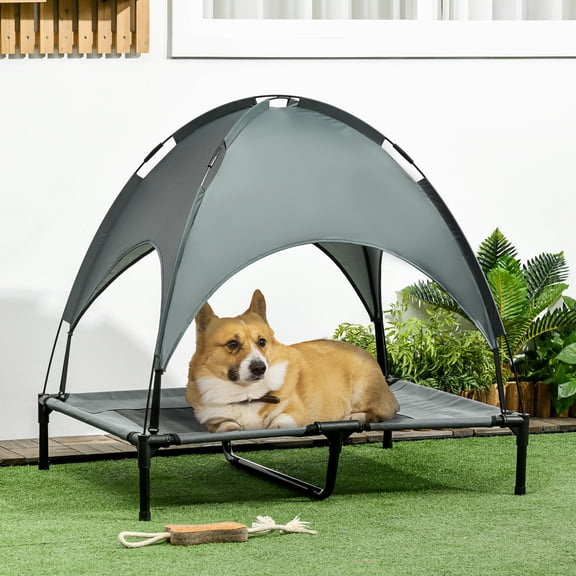UPLLX Elevated Dog Bed with Canopy, Portable Pet Cot 36 in, Breathable Mesh, Gray