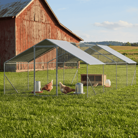 UPLLX Extra Large Walk-in Chicken Coop 26x10x6 FT Heavy Duty Metal Chicken Run with Waterproof Cover, Galvanized Steel Outdoor Poultry Cage Pen