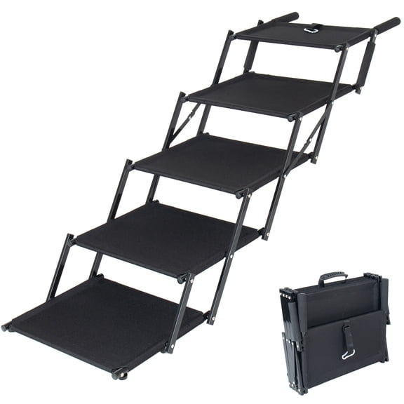 UPLLX Extra Wide Foldable Dog Stairs 5 Steps, Non-Slip Pet Ramp for Car SUV Bed, 250 lbs