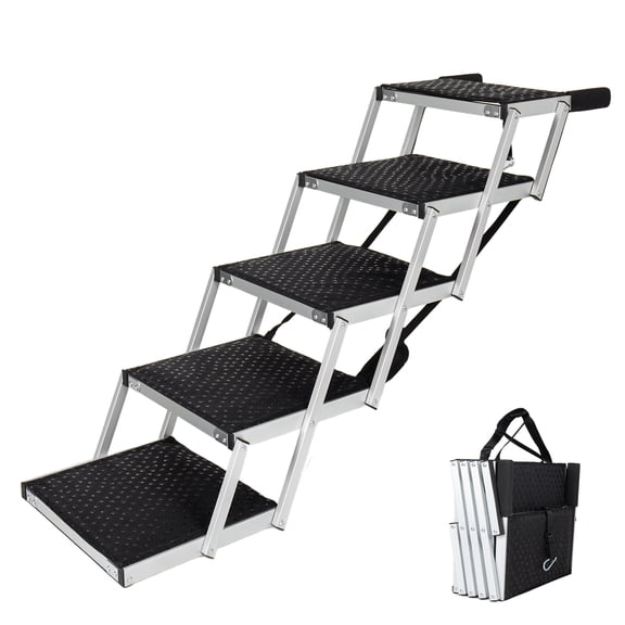 UPLLX Foldable Dog Stairs for Car, 5-Step Aluminum Pet Ramp, Non-Slip, 250 lbs Capacity
