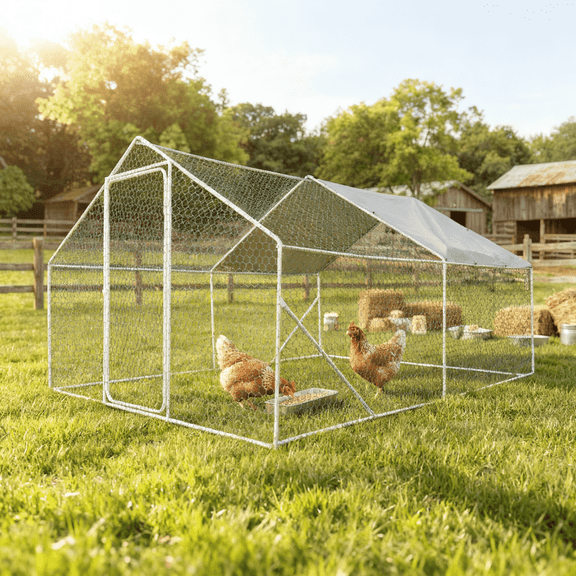 UPLLX Large Walk-in Chicken Coop 13x10x6 FT Heavy Duty Metal Chicken Run with Waterproof Cover, Galvanized Steel Outdoor Poultry Cage Pen for Yard Farm